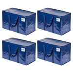 VENO 4 Pack Moving Bags, Moving Supplies, Moving Boxes, College Packing Storage Boxes with Lids Alternative, Heavy Duty Totes, Extra Large, Sturdy Handles, Zipper, for Packaging (Blue, 4 Pack)