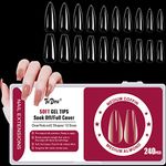 TuDou Soft Gel Full Cover Nail Tips, 240PCS Clear Coffin & Almond Gelly Tips for Soak off Nail Extensions, Long False Press on Nails with Box for Nail Art Salon and Home DIY, 10 Sizes& 2 Shapes