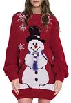 Sovoyontee Women's Cute Ugly Christmas Oversized Sweater Dress with Pockets, Tribal Pattern, Ruby-snowmen, Large