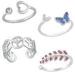 Mahi Pink White and Blue Cubic Zirconia and Crystal Stones Rhodium Plated Finger Rings for Girls and Women -Combo of 4