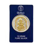 iJuels 999 fine Silver 10 Grams Ganeshji Silver coin with 22Kt Gold (Temperproof Pack)