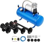 GarveeTech 4 Trumpets Train Horns Kit, 150 DB Truck Air Horn Kit with 1.6 Gallon Tank & 150 PSI Air Compressor, Train Horns for Pickup Trucks, Car, Motorcycle, Semi, Jeep, RV, SUV, Van, Boats, Blue