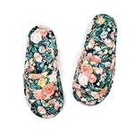 LOOPUINHOM Floral Velvet House Slippers for Women, Lightweight Open Toe Washable Portable Foldable Comfortable Guest Hotel Travel Airplane Spa Slippers, Navy, 9-10