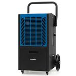 COSTWAY 163 Pint Commercial Dehumidifier, Crawl Space Dehumidifier with Pump & Drain Hose, 24H Timer & 4 Wheels, Industrial Dehumidifier for Basement, Warehouse, Water Damage Restoration (Blue)