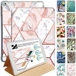 DuraSafe Cases for iPad 5/6 & Air 1/2-9.7" A1893 A1954 A1822 A1823 A1566 A1567 A1474 A1475 A1476 Printed Folio Silicone Smart Cover with Honeycomb Cooling Feature - Pink Marble