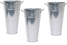 Hosley's Set of 3 Galvanized Vases 12" High Each. French Bucket Design. Perfect for everyday use, wedding, events, aromatherapy,Spa, Reiki, Meditation. O4