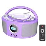 WISCENT CD Radio Portable CD Player Boombox with Bluetooth,FM Radio,CD-MP3/CD-R/CD-RW Compatible,USB Port, 3.5mm AUX Input, Headphone Jack, Mains or Battery CD Music Player (Purple)