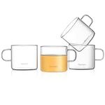 Dorsaer 150ml Modern Glass Teacups(Set of 4), 150ml Clear Glass Tea Cup with Handle for tealover, Small Coffee Mug Sets Perfect for Espresso Shot, Cappuccino