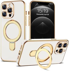 ETPESOK Compatible with iPhone 12 Pro Case with Invisible Magnetic Ring Stand [Compatible with Mag-Safe] [Full Camera Lens Protector] Soft Plating Phone Case for iPhone 12 Pro 6.1", White
