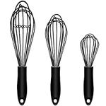 GDDGCUO Silicone Whisk, Heat Resistant Kitchen Wisk for Non-Stick Cookware, Premium Balloon Wire Whisk, Egg Beater Perfect for Blending, Whisking, Frothing & Stirring (Black, 3 Pack)