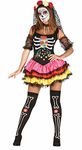 FIESTAS GUIRCA Ladies Day of the Dead Senorita Skeleton Short Dress Halloween Fancy Dress Costume Size L 14-16