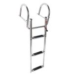 Amarine Made Stainless Steel in-Board 3 Steps Telescoping Ladder Folding Dock Ladder with Widen Curve Up Steps for Marine Boat Yacht Swimming Pool 550lbs Capacity