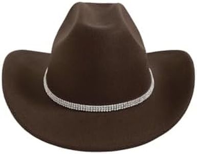 Verdusa Women's Western Cowboy Hat Rhinestone Wide Brim Cowgirl Hat Coffee Brown One-Size