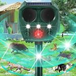 Cat Repellent, Ultrasonic Solar Animal Repeller with Motion Sensor and Flashing Lights, Waterproof Rechargeable Animal Deterrent Devices Outdoor for Deer Dog Rabbit Skunk Yard Garden Farm