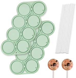 QELEG 2pcs Silicone Sucker Molds with 100 Paper Sticks, Round Chocolate Lollipop Molds Great for Hard Candy, Cake pop, DIY Jelly Ice Cream Cube Handmade Craft 8-Cavity Round/2pcs QLG0140