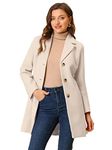 Allegra K Women's Lapel Single-Breasted Long Outerwear Winter Coats Gream White Small