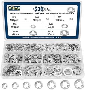 Vifmy 530PCS Internal Tooth Star Lock Washers, M3 M4 M5 M6 M8 M10 M12 Quick Speed Locking Washers Assortment Kit, Stainless Steel Push on Locking Washer