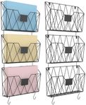 Hanging Wall Files Organizer Metal Wire Wall Mounted Files Holder 6 Pack Hanging Magazine Rack and Mail Holder with Hooks Office Wall Organizer for Papers Folders Files Clipboard Black