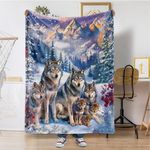 Bestraily Wolf Throw Blanket The Wolf Family Flannel Fleece Throw Blanket Wolf Cozy Fuzzy Plush Throw Blanket Gift for Animal Wolf Lovers Throw Blanket for Bed Chair Couch 60" X 80"