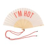 Fisura - Original Handheld Folding Fan with message in english. Funny wooden fan. Original holding Hand Fans. Birthday Gifts Wedding Party Decoration (Hot, black) (I'm hot, beige and red)