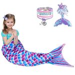 WERNNSAI Mermaid Tail Blanket - Wearable Mermaid Blanket with Sequin Hairpin Bracelet for Girls Teens Purple Blue Soft Flannel Snuggle Blanket 140 x 60 cm Gift for Birthday Christmas