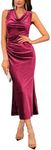 Long Formal Dresses for Women Velvet Cowl Neck Sleeveless Maxi Bodycon Dress Ruched Mermaid Cocktail Wedding Dress Red M