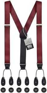 HOLD'EM 100% Silk Suspenders Men Y-Back Fancy Solid Button End-Burgundy