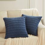 Fancy Homi 2 Packs Dusty Blue Decorative Throw Pillow Covers 18x18 Inch for Living Room Couch Bed Sofa, Rustic Farmhouse Boho Home Decor, Soft Striped Corduroy Square Cushion Case 45x45 cm