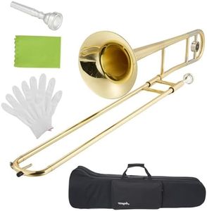 Festisoul Bb Flat Alto Trombone, Gold Lacquer Brass Wind Instrument, Beginner & Student Alto Trombone Complete Set with Mouthpiece, Carrying Case, Cleaning Cloth, Gloves and Cleaning Rod for School