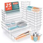 bestyks 25PCS Clear Drawer Organiser Set, 4 Size Icebox Drawer cabinet organizer,Acrylic Storage Drawers for Kitchen, Bedroom, Office, Utensils, Makeup, Jewelries,Bathroom