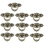 NUOLUX 10pcs Vintage Kitchen Cabinet Cupboard Dresser Door Drawer Ring Pull Handles Knobs (Antique Brass)