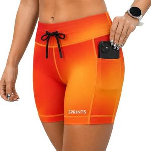 Sprints Womens Flexion 5" Compression Shorts with Pockets, Drawcord & Silicone Lined Hem (US, Alpha, X-Small, Regular, Regular, Orange Crush)