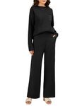 Meetjen 2 Piece Outfits for Women Sweater Sets Long Sleeve Knit Pullover and Wide Leg Pants Lounge Sets 2024 Black S