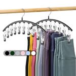 Legging Organizer for Closet, Metal Yoga Pants Hangers 2 Pack w/10 Clips Holds 20 Leggings, Space Saving Hanging Closet Organizer w/Rubber Coated Closet Organizers and Storage, Black