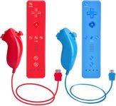 AUFGLO Wii Remote Controller and Nunchuck Controllers compatible with Wii/Wii U, including silicone case and wrist strap(red+blue)