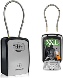 Iron Lock® XXL Key Lock Box Portable and Wall Mounted with Removable Cable Shackle Waterproof Indoor Outdoor 4 Digit Combination with Resettable Code with A B Switch Extra Large Key Lockbox Outside