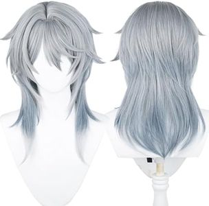 Amine Sunday Cosplay Wig Game Honkai Star Rail Gray Mixed Blue Long Straight Hair Wigs for Man and Women Halloween, Comic Con, Cosplay Show Wigs