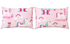 Bloomsbury Mill - Kids Pillow Cases 2 Pack - Unicorn, Rainbow and Princess - Pink Pillow Covers for Girls Duvet Cover Sets or Kids Travel Pillow - Pair of Childrens Pillowcases (Extra) - 50x75cm