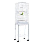 PawHut Bird Cage Budgie Cages for Finch Canary Parakeet with Stand Wheels Slide-out Tray Accessories Storage Shelf, White 46.5 x 36 x 157 cm