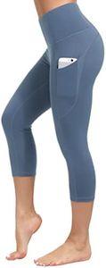 Dragon Fit High Waist Yoga Leggings with 3 Pockets,Tummy Control Workout Running 4 Way Stretch Yoga Pants (Small, Capri-Grey Blue)
