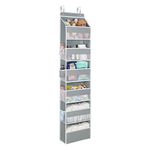 Univivi Over The Door Storage Organiser, 6-Shelf Hanging Storage Pockets, Back Door Storage with Perspective Grids and 8 Side Mesh Pockets, Behind Door Storage Organiser for Bedroom Living Room (Grey)