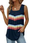 Saloogoe Womens Plus Size Tops Flowy Vintage Tees Graphic Tank Tops T Shirts Rainbow Blue 3XL