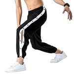 Men's Tear Away Basketball Pants Post Surgery Side Split Snap Button Sweatpants Track Pants for Women, Black, Medium