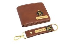 Thebaegift Customized Leather Men's Wallet and Keychain with Name and Charm | Personalized Birthday Gift for Men's | Gift for Men/Gift for Love/Gift for Husband | (TAN)