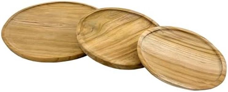 StrongTek Teak Wood Plates Set of 3, Nordic Style, Unfinished, 7" 8" 9" Diameter, Handcrafted in Indonesia, Lightweight, Durable, Unbreakable, Perfect for Snacks, Desserts, and Special Occasions