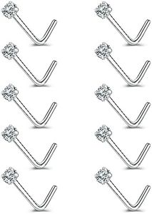 8-14PCS 20g Tiny Nose Stud Ring Piercing Surgical Steel Nose Bone/L Shaped/Nose Screws Rings Set (10pcs L Shaped Style(White))