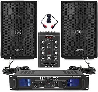 Vonyx SL8 8" Passive DJ PA Speaker Pair with SPL700 Amplifier & Mixer - 700W Professional Sound System, 2-Way Speakers, Karaoke, Party, Live Performance, Durable Design, Easy Setup