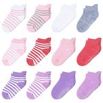 Toddler Socks Girls 12-36 Months Baby Socks 12 Pairs Non Slip with Grip Ankle Cotton Socks for Girls Ages 1-3 (Multi-Colors)