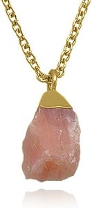 Pink Opal Necklace for Women, Premium Gold Raw Stone Necklaces - Tarnish Free 18K Gold Vermeil Certified S925 Classic Statement Necklace Gold Jewelry for Women - Mothers Day Gifts for Mom Wife