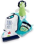 Baby Aspen Dinosaur 5Piece Welcome Home Gift Set - Triceratops Rattle Plush, Bib, Blanket, Socks & Hat, Blue, One Size